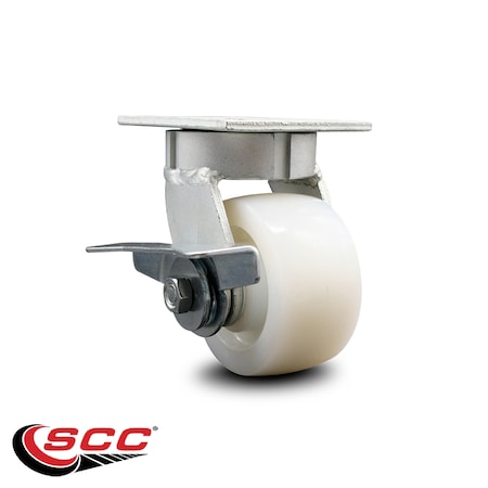 Service Caster 4 Inch Kingpinless Nylon Wheel Swivel Caster with Brake SCC-KP30S420-NYR-SLB